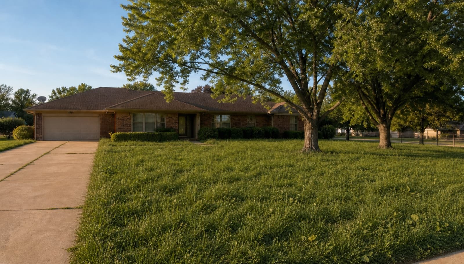 Overgrown residential lawn before mowing