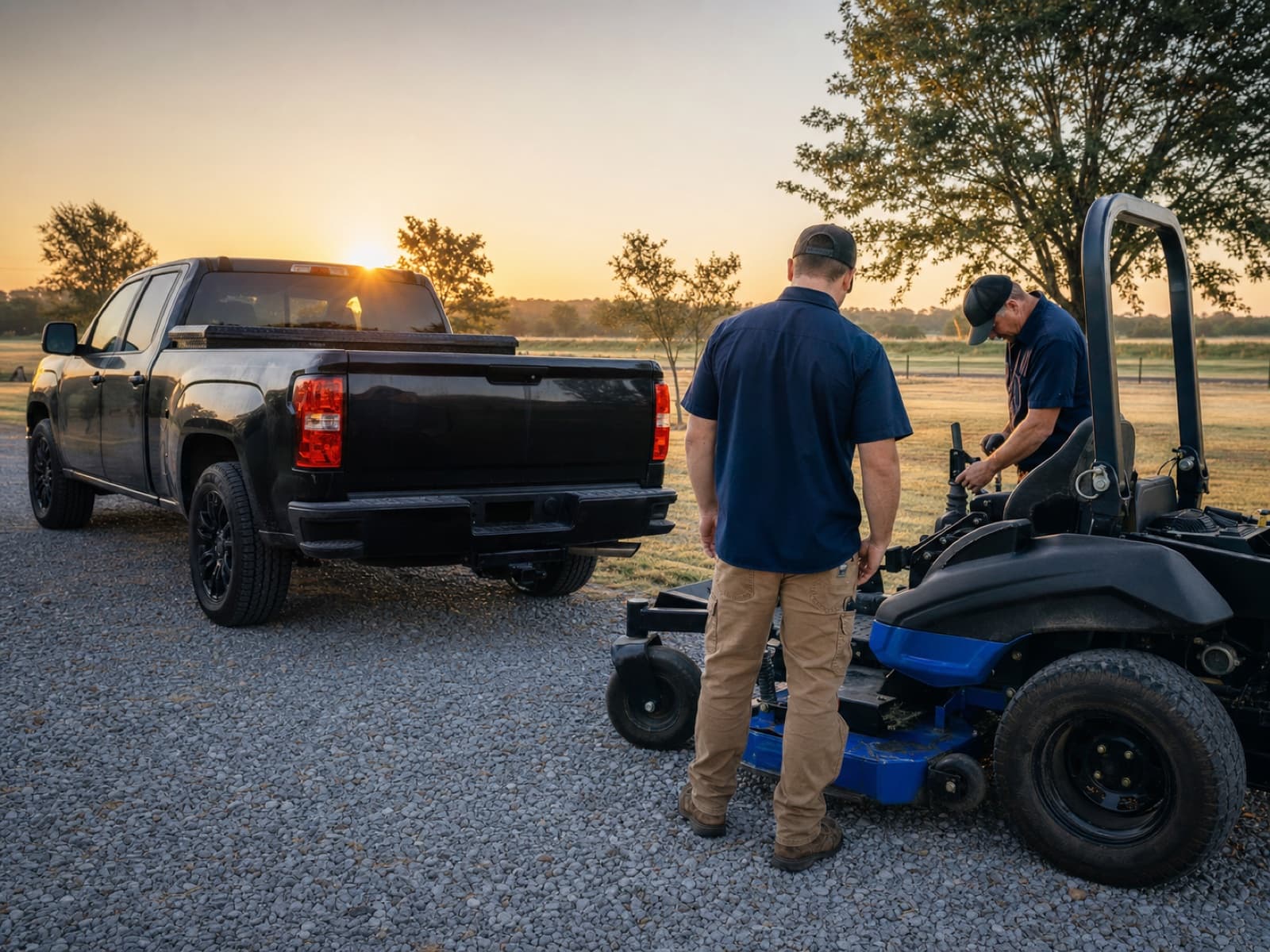 A local land management crew preparing equipment for the day